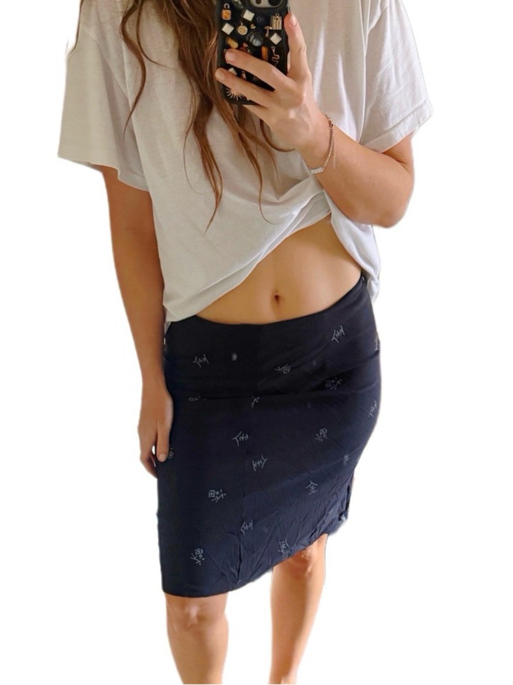 Asian Characters Pencil Skirt Navy